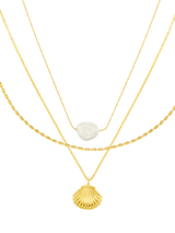 John Lewis Orelia Pearl and Shell 3-Row Necklace, Gold- Buy online at McGrocer
