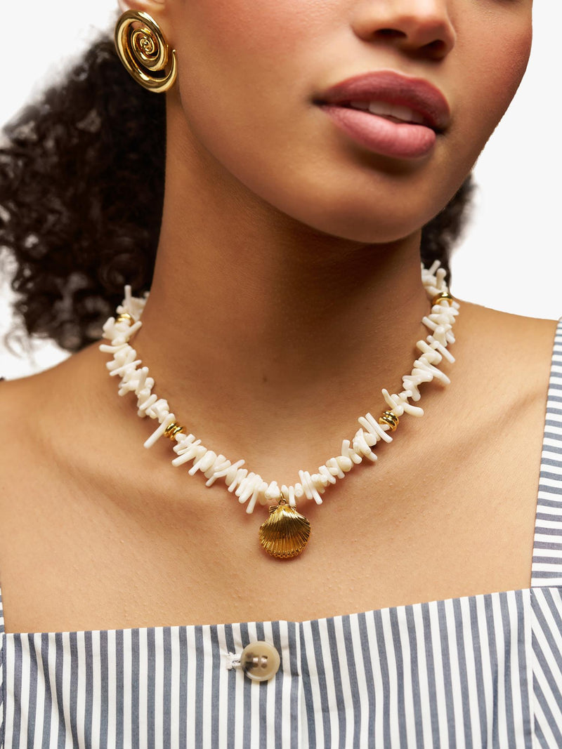 Orelia coral chip and shell necklace cream gold - British product