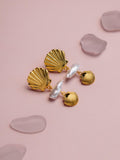 Orelia gold plated shell and faux pearl drop earrings, imported from the UK