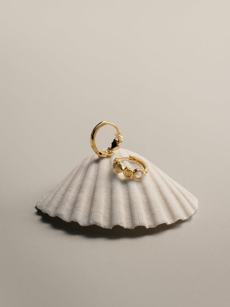 Orelia gold-plated hoop earrings shell motif faux pearl - British product
