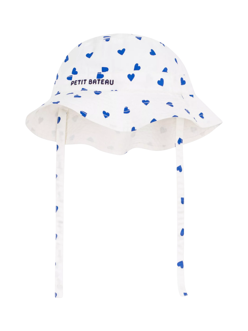 Petit Bateau kids sun hat with heart print white blue (British brand)