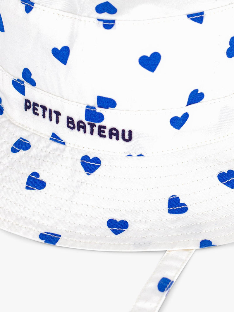 Petit Bateau kids sun hat with heart print white blue (British brand)