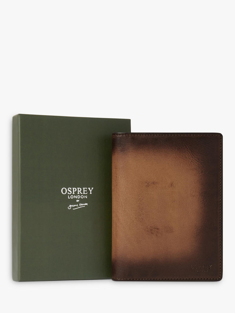 OSPREY LONDON hand burnished passport holder cognac, imported from the UK