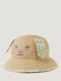 Monsoon baby straw hat with bunny face in multi, imported from the UK