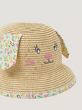 Monsoon baby straw hat with bunny face in multi, imported from the UK