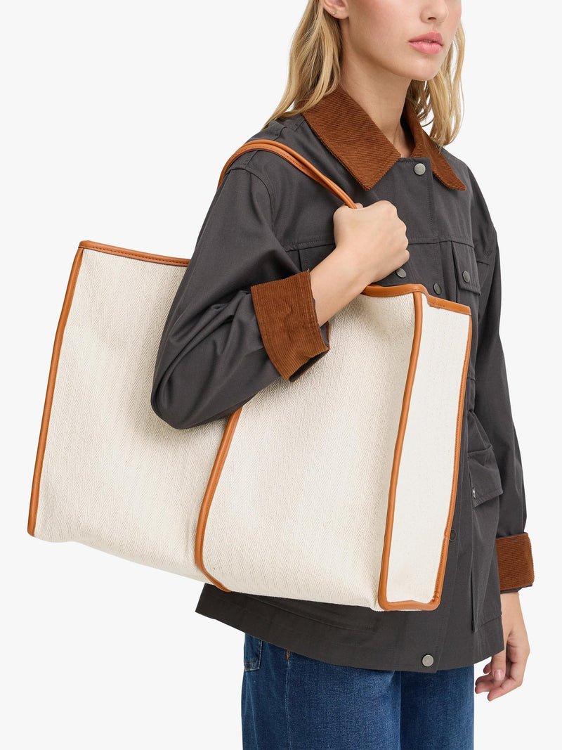 ICHI Alice structured tote bag in humus - British product