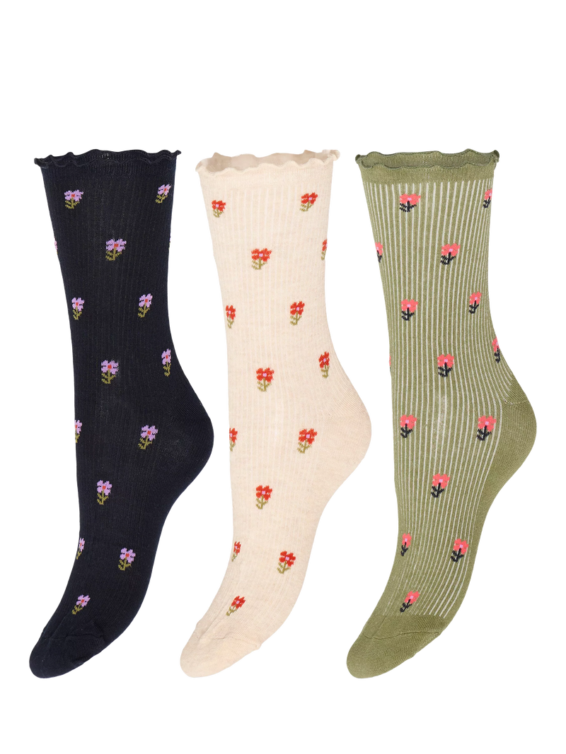 ICHI ankle socks floral stripe pack of 3 - British product