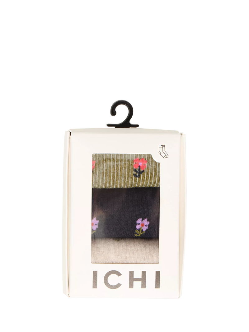 ICHI ankle socks floral stripe pack of 3 - British product