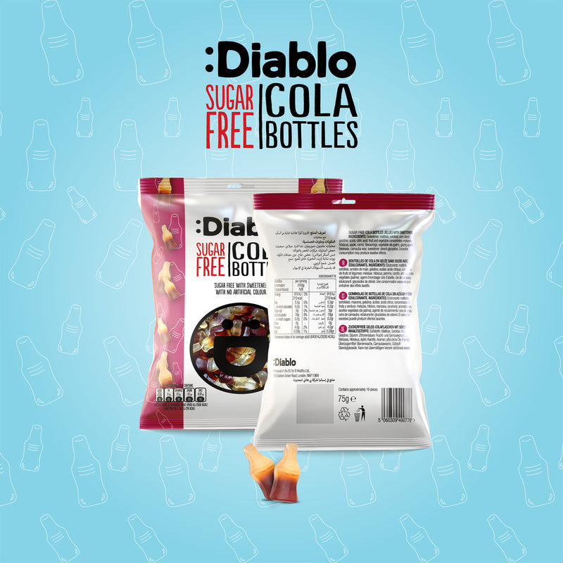 Diablo sugar free cola bottles 75g sweets - British product