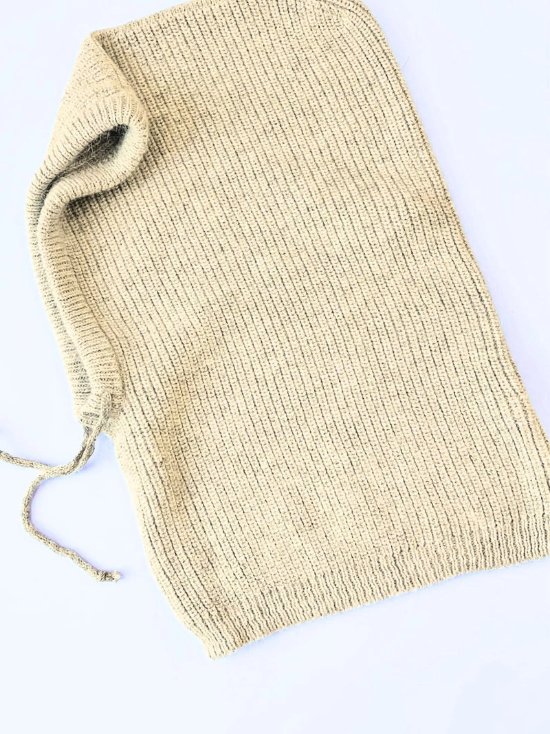 Truly ribbed hood balaclava beige alpaca wool - British product