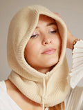 Truly ribbed hood balaclava beige alpaca wool - British product
