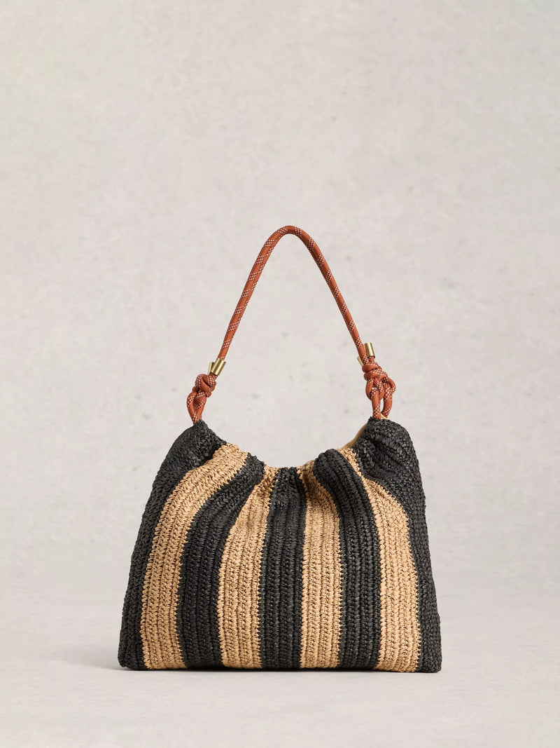 White Stuff Callie Raffia shoulder bag Black/Multi - British product