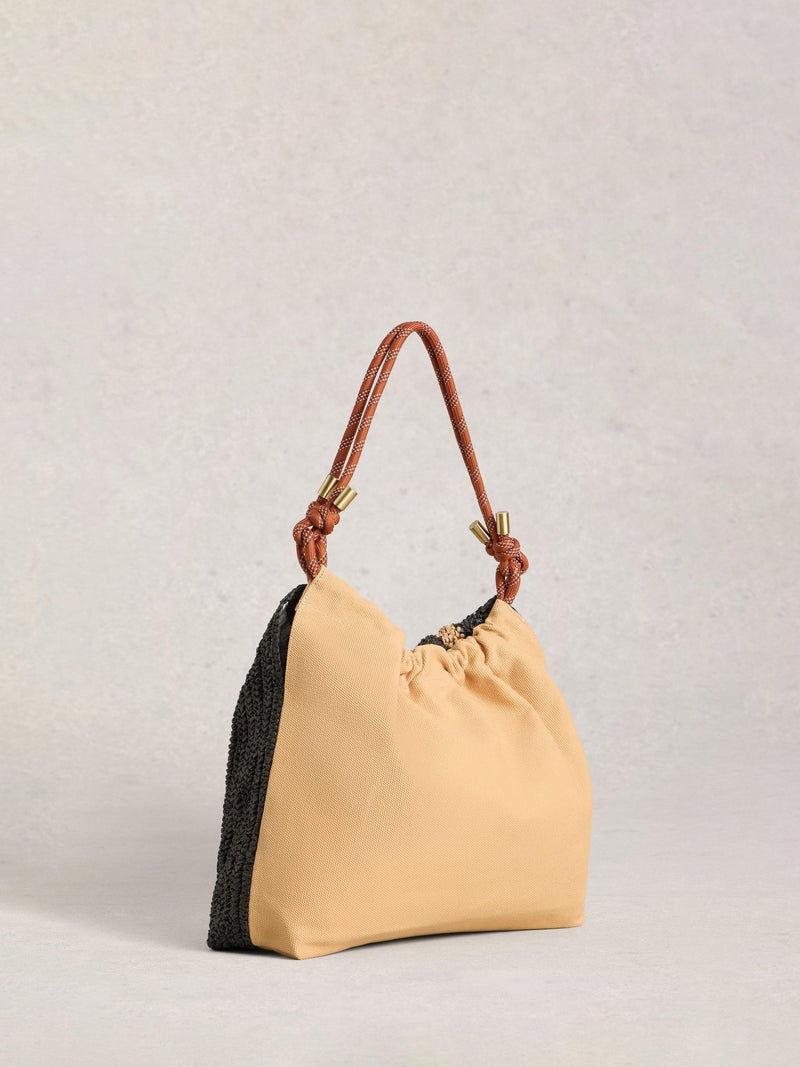 White Stuff Callie Raffia shoulder bag Black/Multi - British product