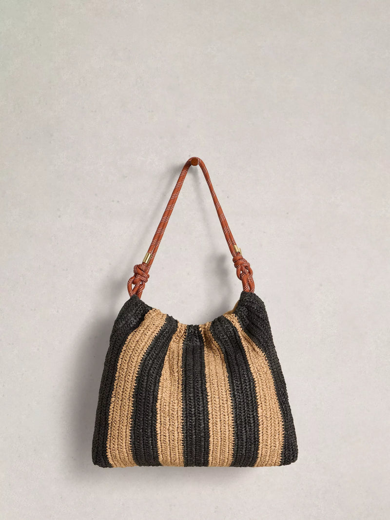 White Stuff Callie Raffia shoulder bag Black/Multi - British product