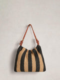 White Stuff Callie Raffia shoulder bag Black/Multi - British product