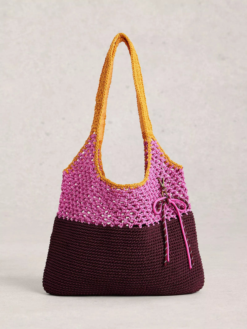 White Stuff Christe Crochet Shopper, Pink/Multi
