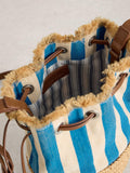 White Stuff Mia Stripe drawstring bag with canvas and raffia (British brand)