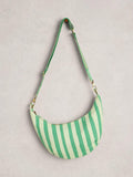 White Stuff crescent crossbody bag green multi stripe, UK version