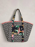 White Stuff Riley Floral Beach Bag black multi, imported from the UK