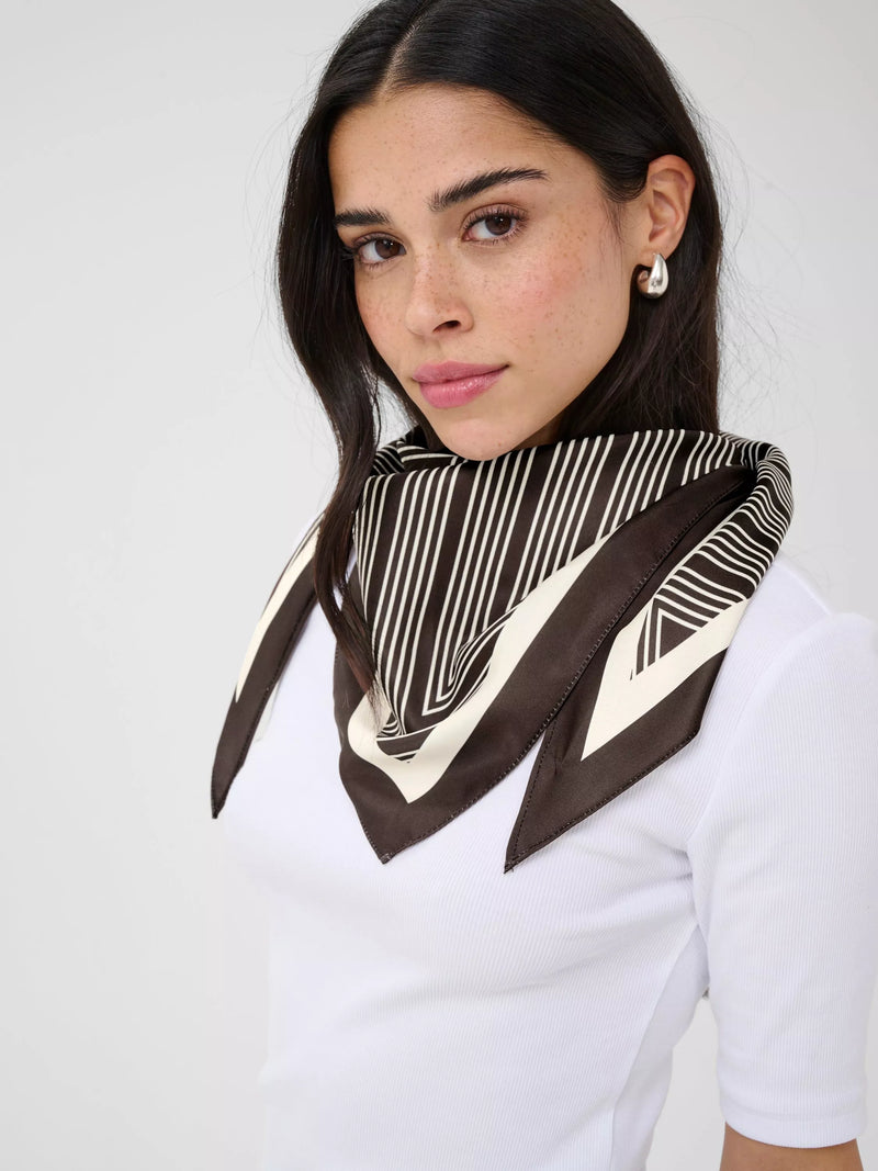 KAFFE Gabby Stripe Scarf, Seal Brown/Chalk Str