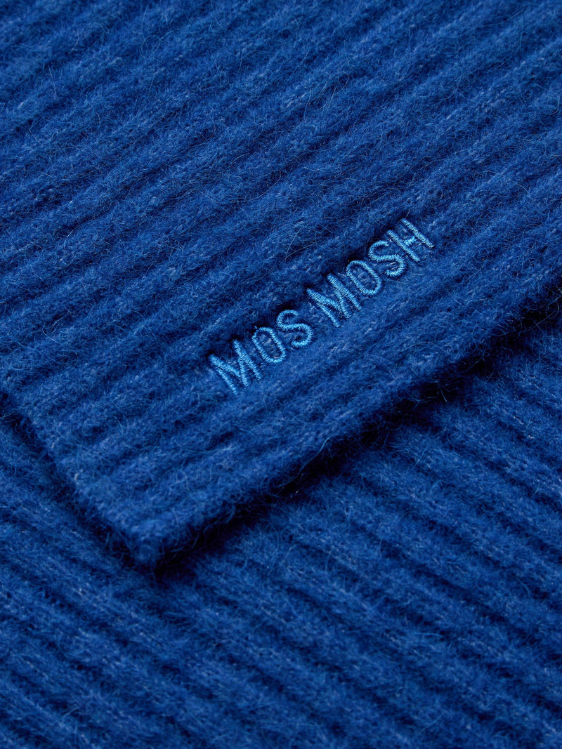 MOS MOSH blue ribbed wool rich scarf, imported from the UK