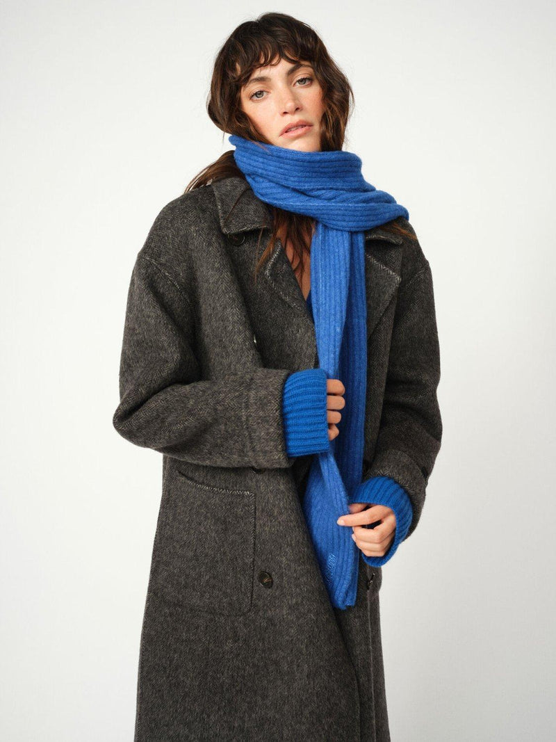 MOS MOSH blue ribbed wool rich scarf, imported from the UK