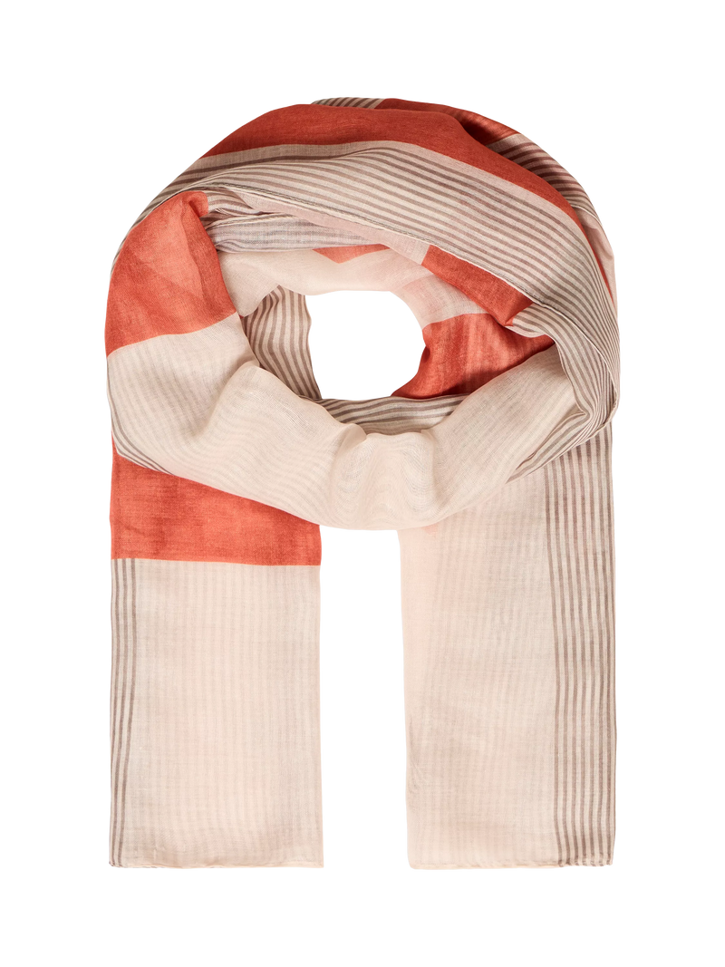 ICHI Annie Colour Block Scarf, Burnt Ochre