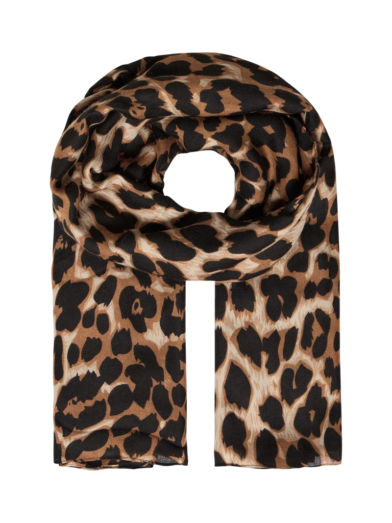 ICHI Agate Animal Print Scarf, Black/Multi