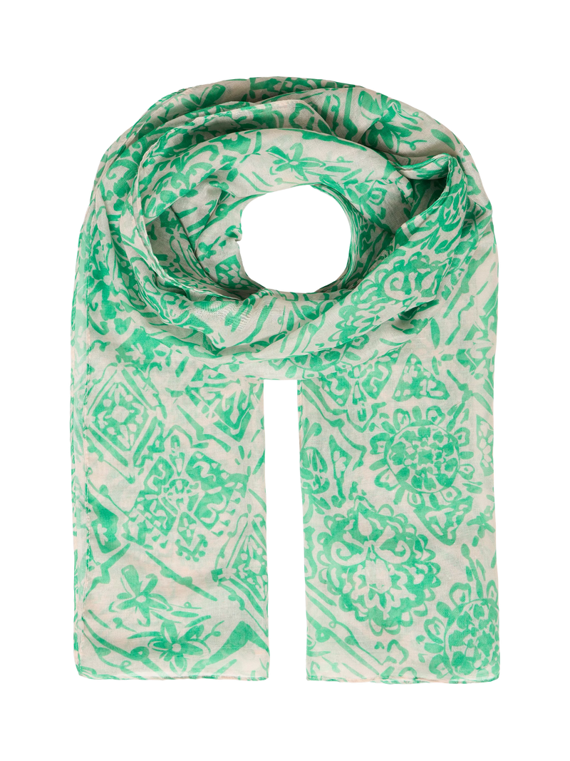 ICHI Ianastacia scarf in Kelly Green with floral pattern, British brand