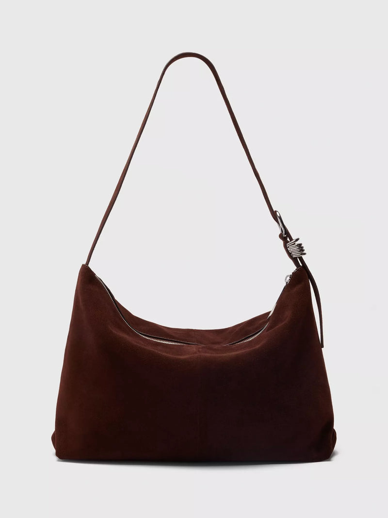 Whistles suede shoulder bag chocolate, imported from the UK