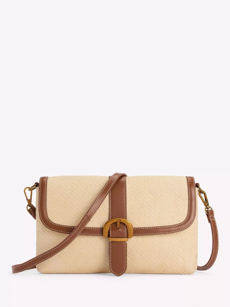 Boden raffia clutch bag brown multi, imported from the UK