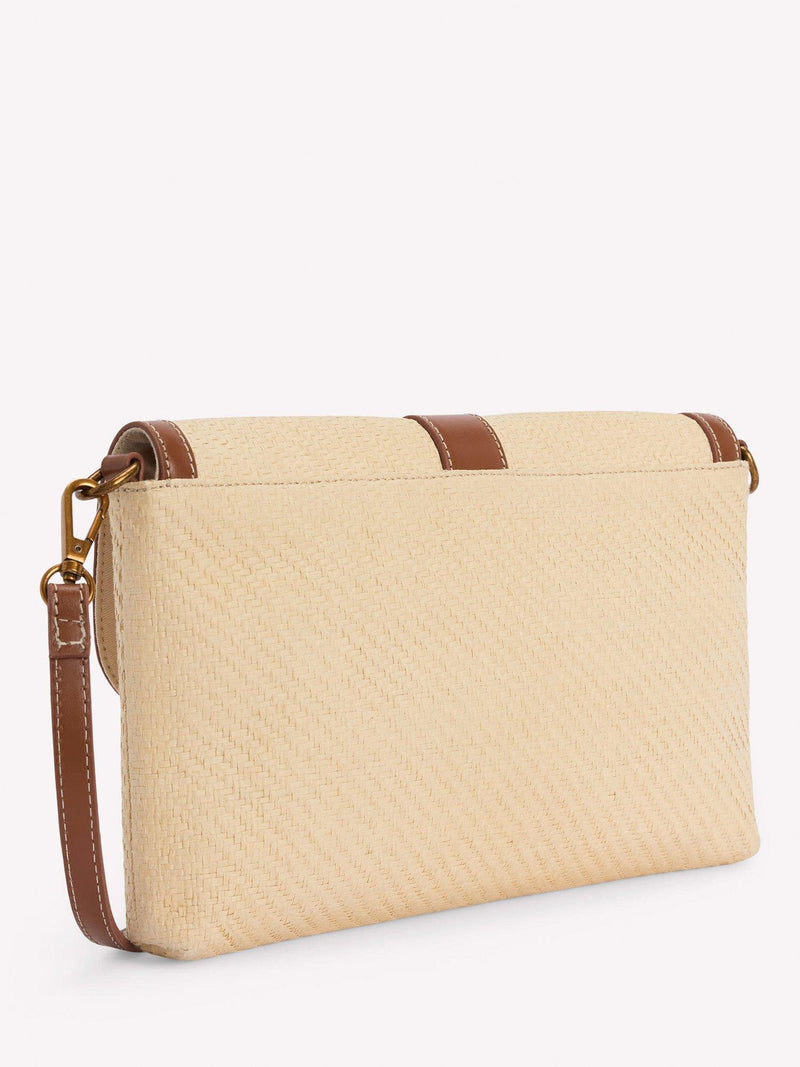 Boden raffia clutch bag brown multi, imported from the UK