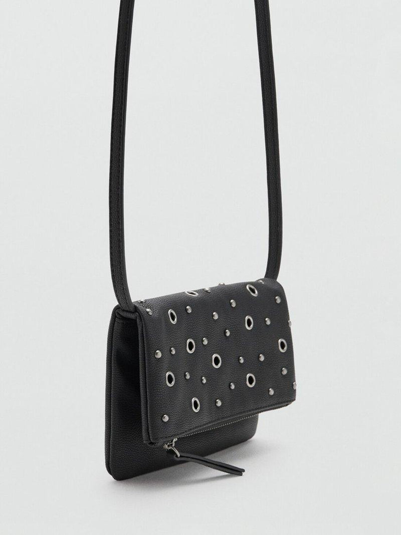 Mango Kids crossbody eyelet flapover bag in black - British product