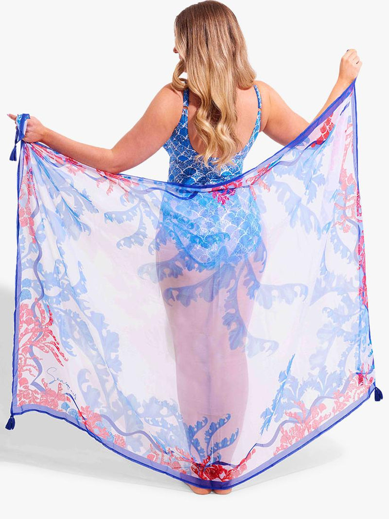 Seaspray Crete Pareo Blue Multi chiffon, imported from the UK