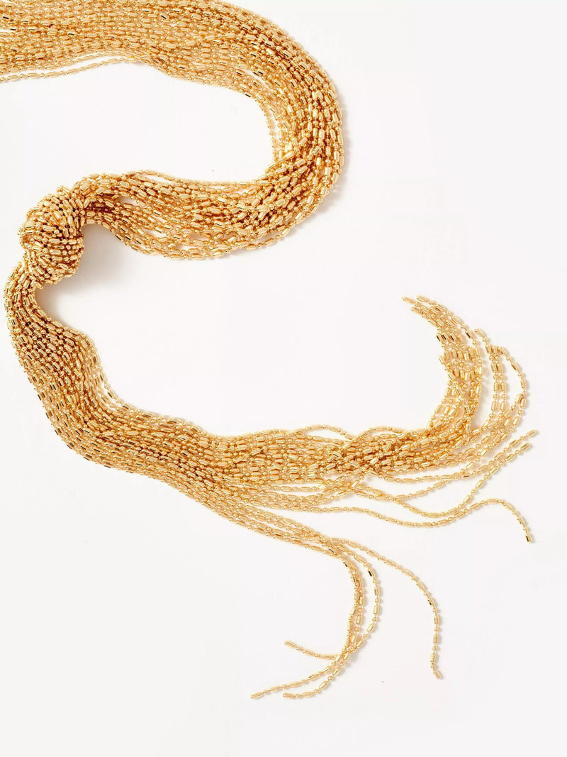 Mint Velvet gold fringe knotted lariat necklace (British brand)