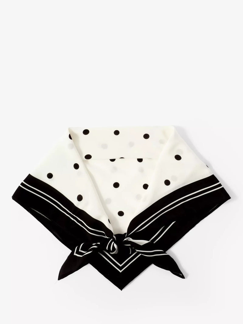 Mint Velvet polka dot contrast border scarf 90x90cm white black, UK version
