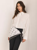 Mint Velvet polka dot contrast border scarf 90x90cm white black, UK version