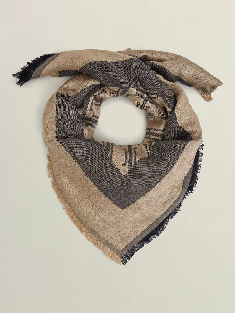 Hobbs Mora Insignia Print scarf Black/Camel 130cm - British product