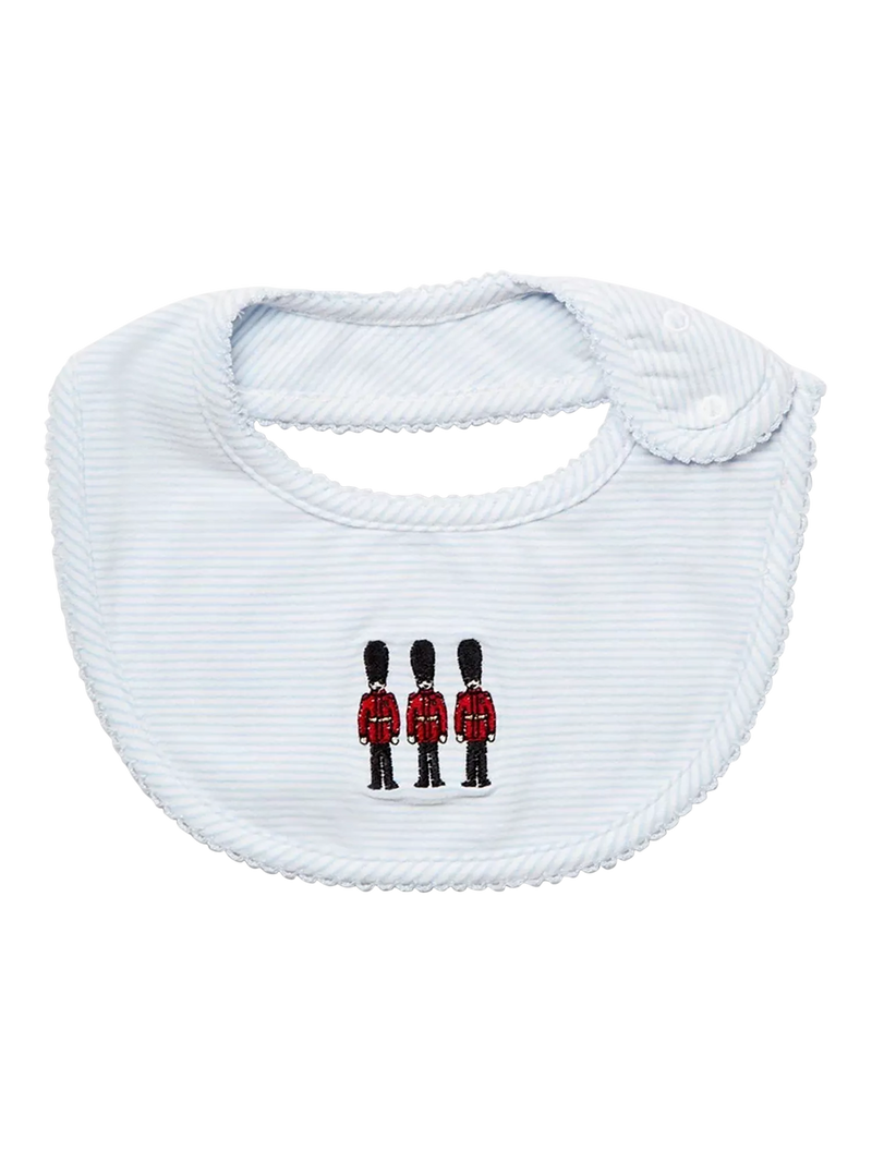 Trotters baby bib Guardsman Blue with embroidered design (British brand)
