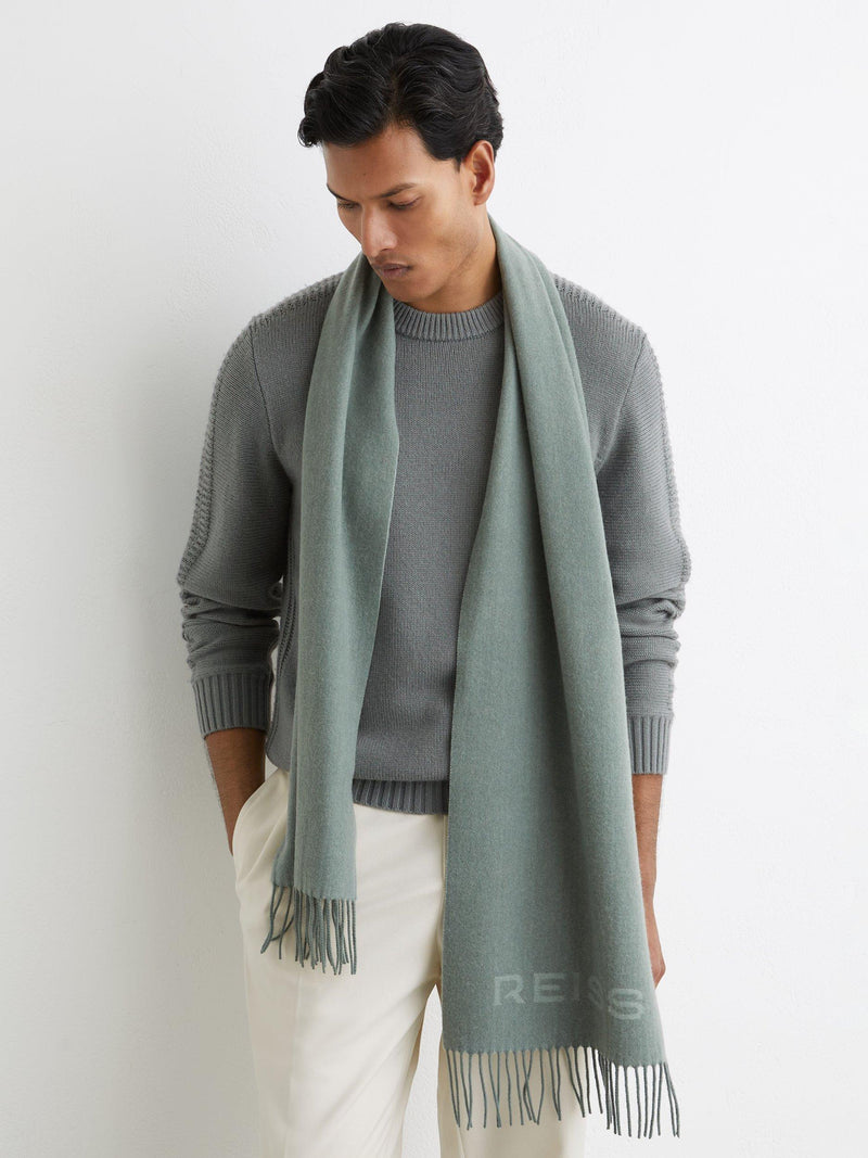 Reiss Picton wool blend scarf in sage, UK version