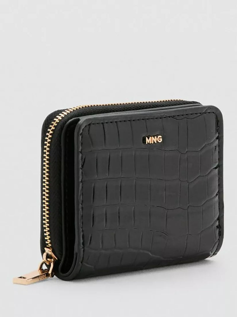 Mango compact croc embossed purse black, imported from the UK