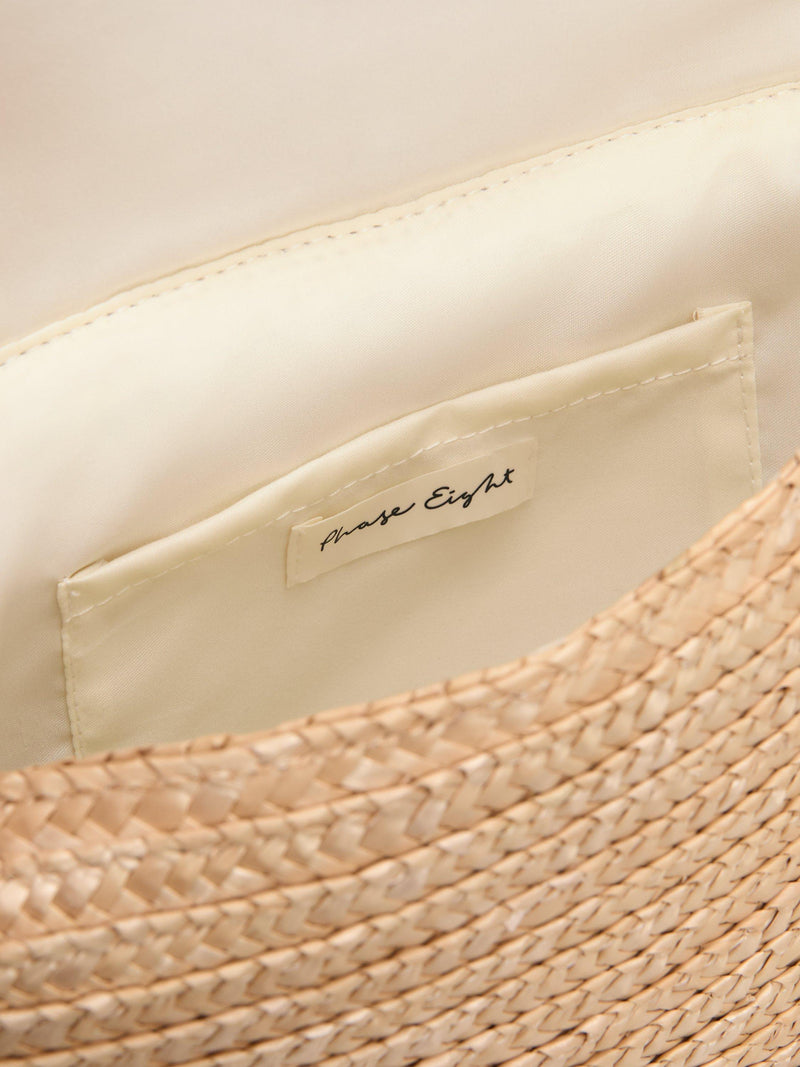 Phase Eight straw clutch bag neutral, imported from the UK