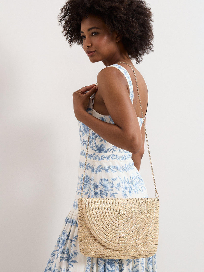 Phase Eight straw clutch bag neutral, imported from the UK