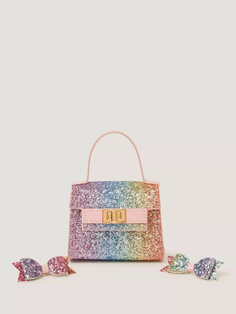 Monsoon kids ombre glitter bag and hair clips set, imported from the UK