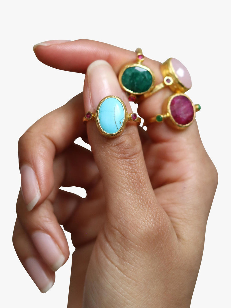 Ottoman Hands adjustable rose quartz ring, imported from the UK