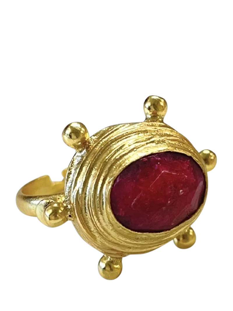 Ottoman Hands Zand Ruby adjustable ring gold - British product
