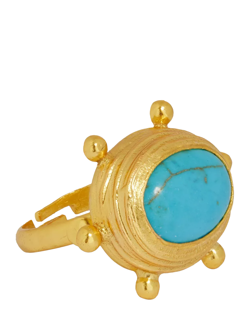 Ottoman Hands adjustable turquoise ring gold plated, UK version