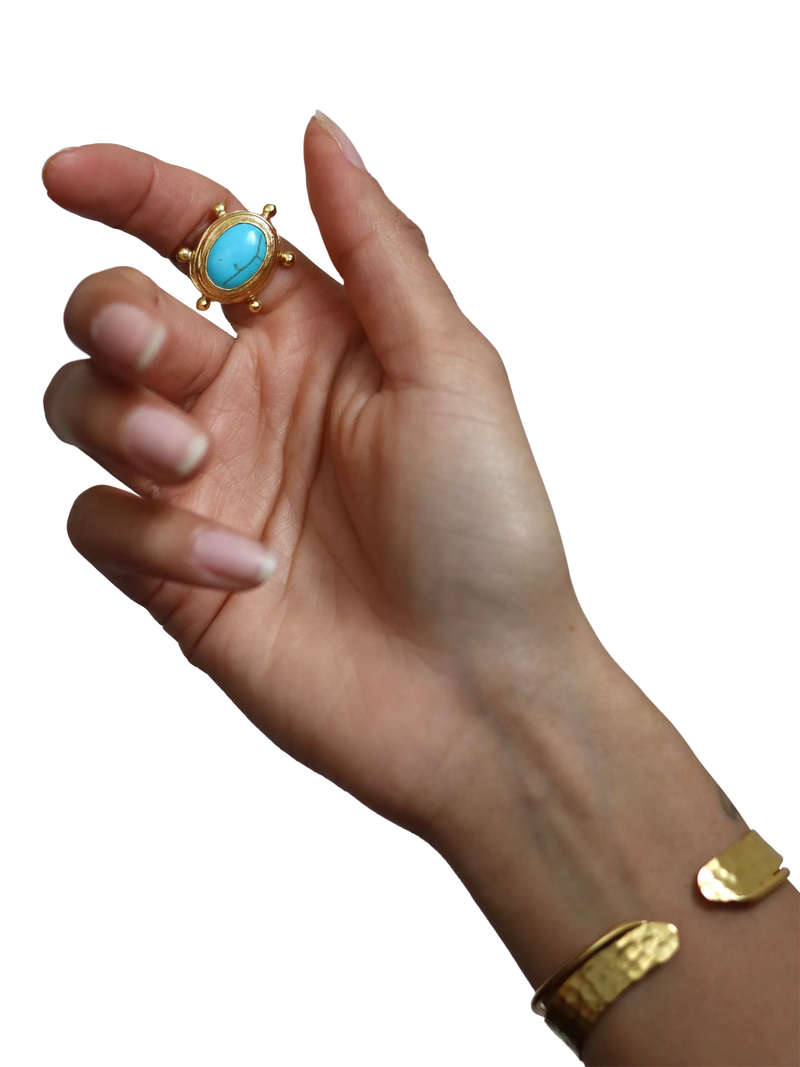 Ottoman Hands adjustable turquoise ring gold plated, UK version