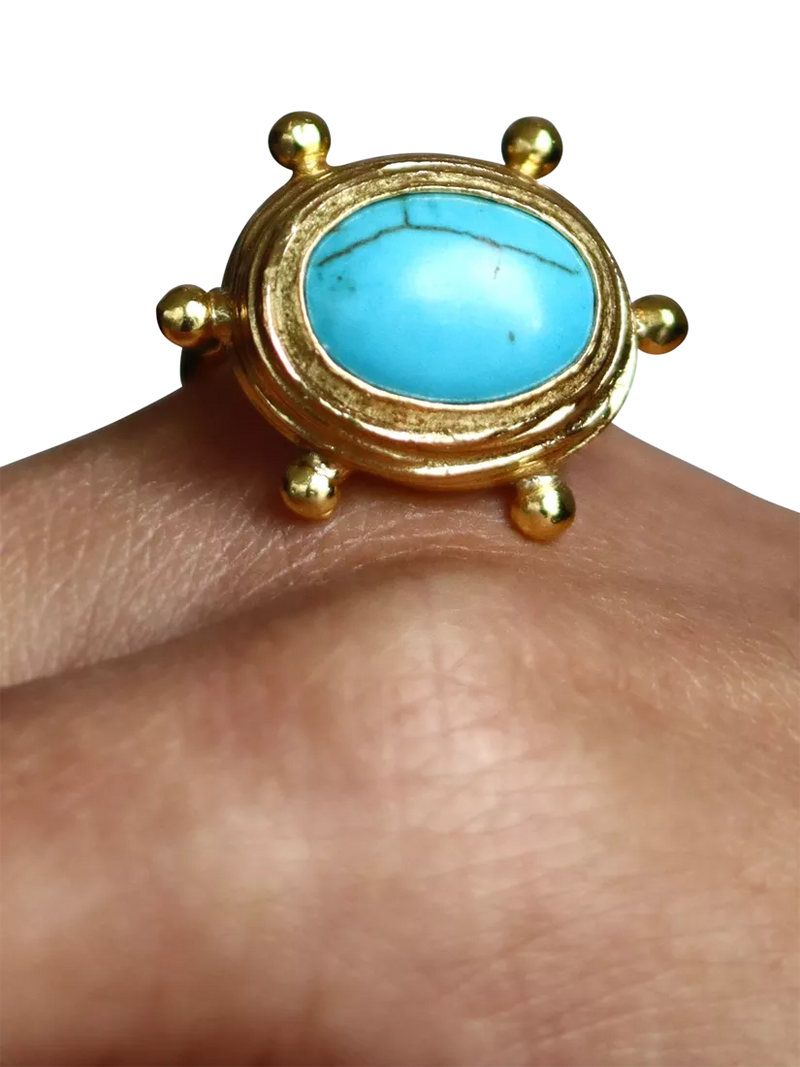 Ottoman Hands adjustable turquoise ring gold plated, UK version