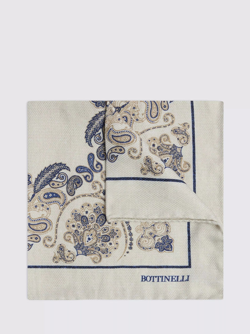 Moss Italian paisley pocket square neutral, imported from the UK
